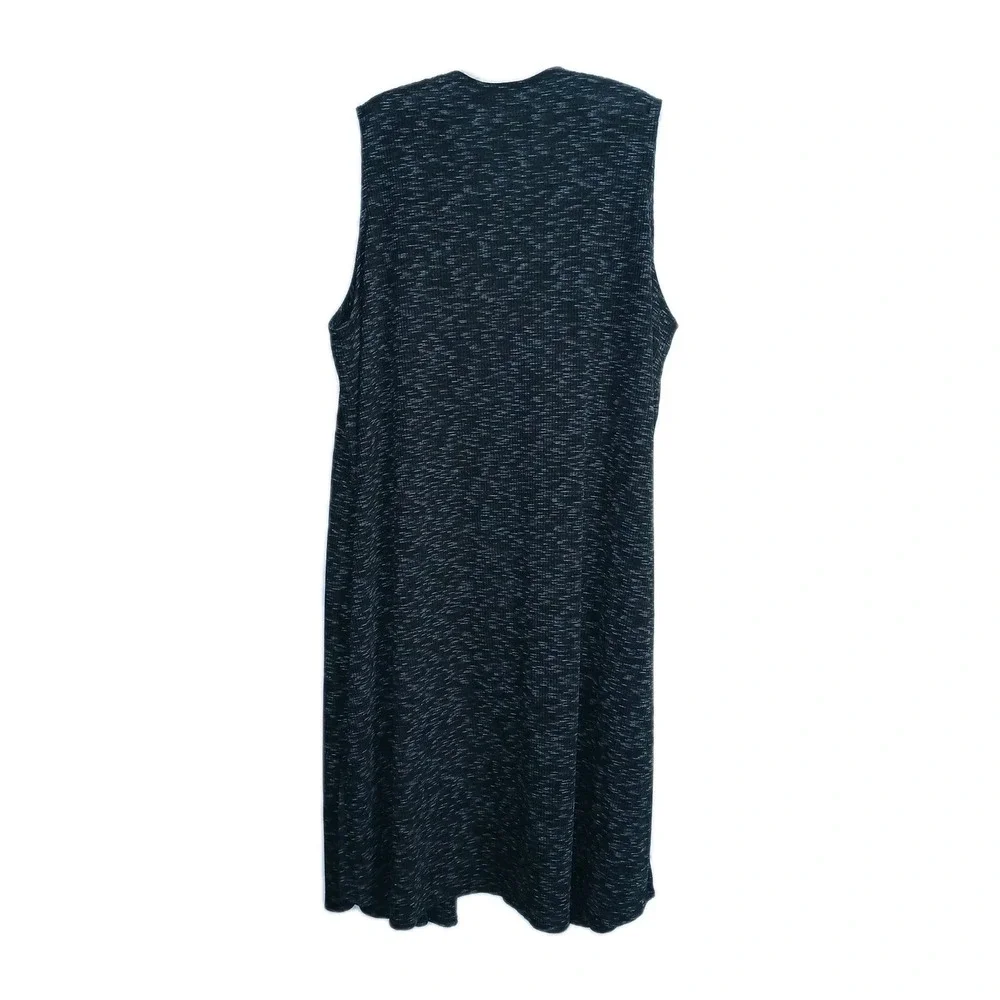 Longline Women Open Front Vest L Black White Heathered Festival Lagenlook Knit